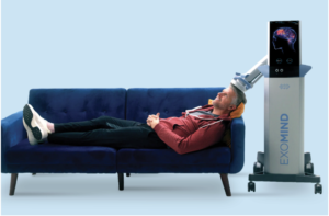 Exomind treatment in progress at S-Thetics Clinic, demonstrating advanced non-invasive brain stimulation for mental wellness.